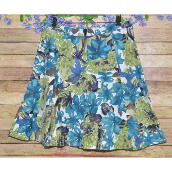 Vintage George Ladies Blue Green Floral A-Line Knee Length Skirt Size 12 Casual - Picture 5 of 8